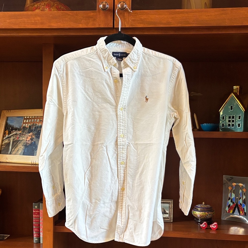 Ralph Lauren Boys Size 16 Button Down White Heavy Cotton Dress Shirt